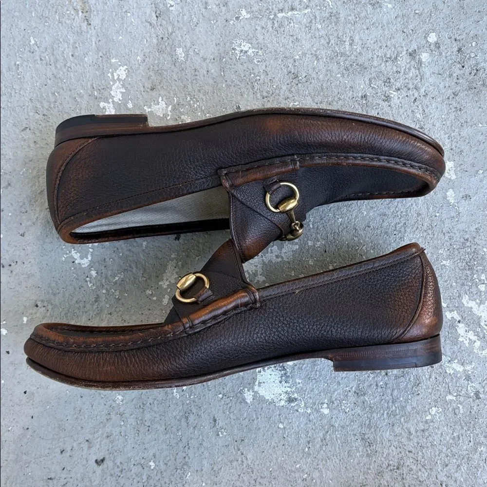 Gucci men’s two tone horse bit loafers